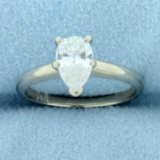 1ct Pear Diamond Solitaire Engagement Ring In 14k White Gold