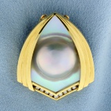 Designer Mabe Pearl And Diamond Pendant In 18k Yellow Gold