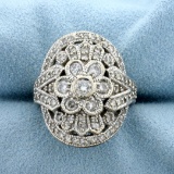 Vintage 1.5ct Tw Diamond Flower Design Ring In 14k White Gold