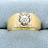 Men's 2/3ct Diamond Solitaire Ring In 14k Yellow And White Gold
