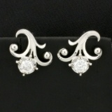 2/3ct Tw Flower Design Screw Back Earrings For Non-pierced Ears In 18k White Gold