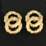 Unique Double Hoop Rope Design Earrings In 14k Yellow Gold