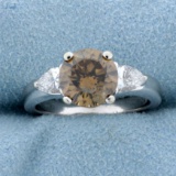 Over 3ct Tw Fancy Brown Chocolate And White Diamond Ring In 18k White Gold