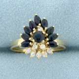 Vintage Sapphire And Diamond Ring In 14k Yellow Gold