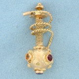 Ruby And Sapphire Hookah Pendant In 14k Yellow Gold