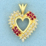 1ct Tw Ruby And Diamond Heart Pendant In K Yellow Gold