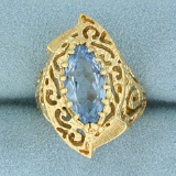 3ct Blue Topaz Statement Ring In 14k Yellow Gold