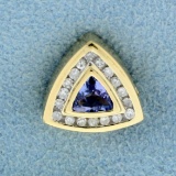 Tanzanite And Diamond Pendant Or Slide In 14k Yellow Gold