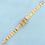 Vintage Ladies Ruby And Diamond Perfecta Watch In Solid 14k Rose Gold