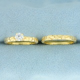 Solitaire .4ct Diamond Engagement Ring And Wedding Band Bridal Set In 18k Yellow Gold