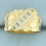 Men's 1/4ct Tw Diamond Nugget Style Ring In 14k Yellow Gold