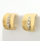 Diamond Textured Half Hoop Clip On Earrings For Non Pierced Ears In 18k Yellow Gold