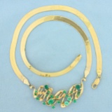 Italian Made 3ct Tw Natural Emerald Necklace In 14k Yellow Gold