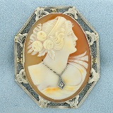 Vintage Cameo Pin In 14k White Gold