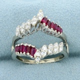 Ruby And Diamond Ring Jacket In 14k White Gold