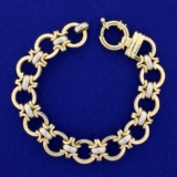 Two Tone Circle Link Designer Bracelet In 14k Yellow And White Gold
