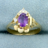 Amethyst And Cz Abstract Ring In 10k Yellow Gold
