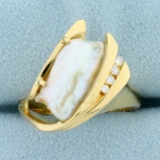 Mother Of Pearl And Diamond Abstract Design Ring In 14k Yellow Gold