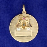 Wedding Bells Pendant Or Charm With Ruby, Sapphire, And Pearls In 14k Yellow Gold