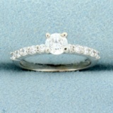Cz Engagement Ring In 10k White Gold
