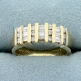 1/2ct Tw Round And Baguette Diamond Channel Set Wedding Or Anniversary Ring In 14k Yellow Gold