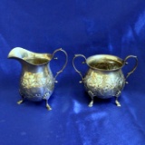 Antique B&m Hand Chased Creamer And Sugar Bowl In Sterling Silver