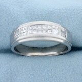 Mens 1.5ct Tw Princess And Baguette Diamond Wedding Or Anniversary Band Ring In 18k White Gold