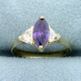 Amethyst And Cz Three-stone Ring In 10k Yellow Gold