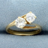 Over 1ct Tw Diamond Two-stone Bypass Ring In 14k Yellow Gold