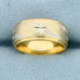 Etched Two Tone Star Design Band Ring In 14k Yellow And White Gold