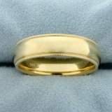 Men's Migraine Beaded Edge Wedding Band Ring In 14k Yellow Gold
