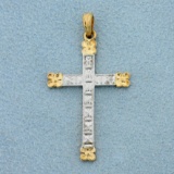 Two Tone Cross Pendant In 14k Yellow And White Gold
