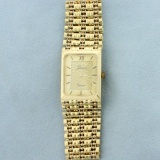 Mens Vintage Geneve Quartz Wrist Watch In Solid 14k Yellow Gold