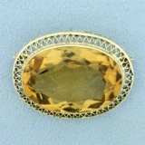 Vintage 35ct Citrine Pin In 14k Yellow Gold