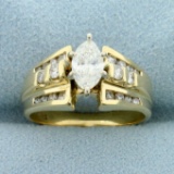 Vintage 1ct Tw Marquise Diamond Engagement Ring In 14k Yellow Gold