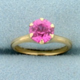Vintage Lab Pink Sapphire Solitaire Ring In 10k Yellow Gold