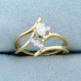 Unique 1/3ct Tw Diamond Engagement Ring And Wedding Band Set In 14k Yellow Gold