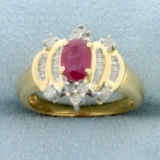 Vintage Natural Ruby And Diamond Ring In 14k Yellow Gold