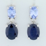4ct Tw Sapphire And Diamond Dangle Earrings In 14k White Gold