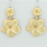 Matte Finish Flower Dangle Earrings In 14k Yellow Gold