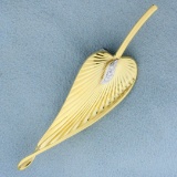 Italian Made Diamond Feather Pin In 18k Yellow Gold