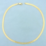 Italian Made 17 Inch Designer Etched Herringbone Chain Necklace In 14k Yellow Gold