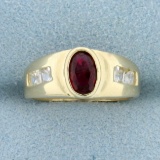 Ruby And Cz Child's Ring In 14k Yellow Gold