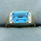 Swiss Blue Topaz And Diamond Ring In 14k Yellow Gold
