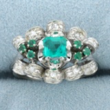 Vintage Emerald And Diamond Ring In 18k White Gold