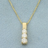 1/2ct Tw Three Diamond Pendant On Box Chain In 14k Yellow Gold