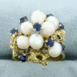 Sapphire And Akoya Pearl Statement Ring In 14k Yellow Gold