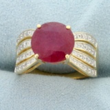 4ct Tw Natural Ruby And Diamond Ring In 14k Yellow And White Gold