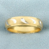 Mens Matte Finish Diamond Cut Two Tone Wedding Band Ring In 14k Yellow And White Gold