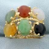 Jade Multi-color Statement Ring In 14k Yellow Gold
